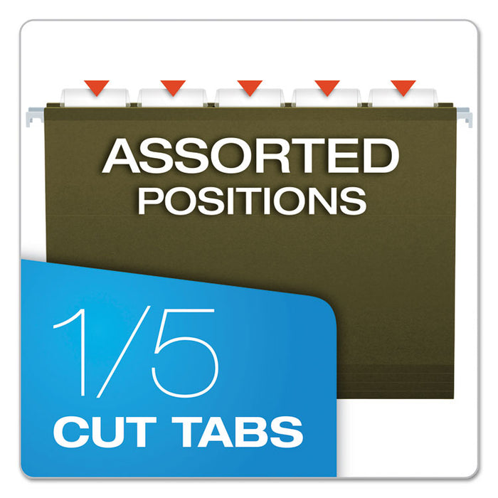 Extra-Capacity Reinforced Hanging File Folders with Box Bottom, 2" Capacity, Letter Size, 1/5-Cut Tabs, Green, 25/Box