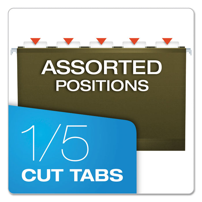 Extra-Capacity Reinforced Hanging File Folders with Box Bottom, 2" Capacity, Legal Size, 1/5-Cut Tabs, Green, 25/Box