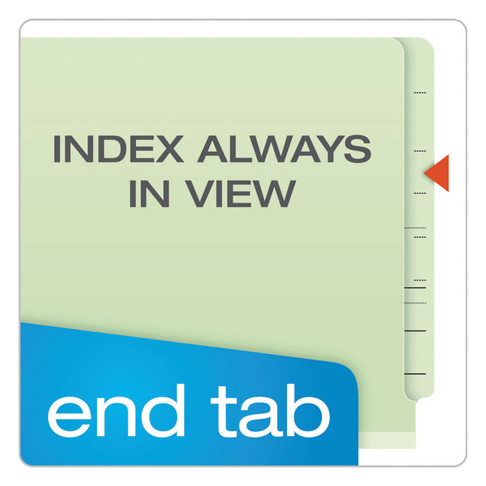 End Tab Classification Folders, Straight Tab, Expands 2", 2 Dividers, 6 Fasteners, Legal Size, Pale Green, 10/Box