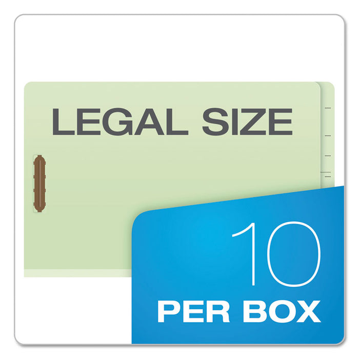 End Tab Classification Folders, Straight Tab, Expands 2", 2 Dividers, 6 Fasteners, Legal Size, Pale Green, 10/Box
