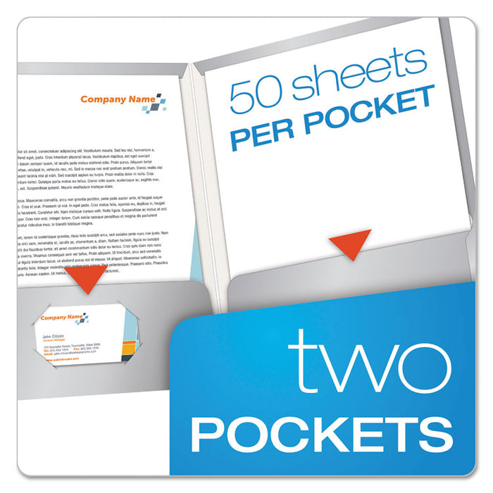 Laminated Twin Pocket Folders, Accommodates (100) 11 x 8.5 Sheets, Gray, 25/Box
