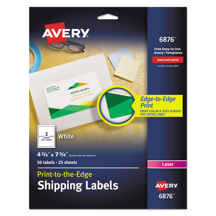 Vibrant Laser Color-Print Labels w/ Sure Feed, 4 3/4 x 7 3/4, White, 50/Pack