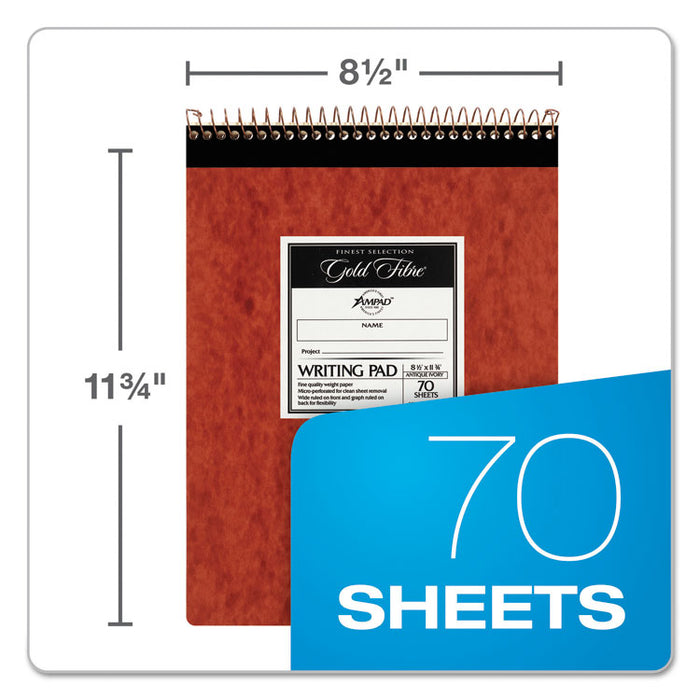 Gold Fibre Retro Wirebound Writing Pads, Red Cover, Wide/Legal Rule and Quadrille Rule (5 sq/in), (70) White 8.5 x 11 Sheets
