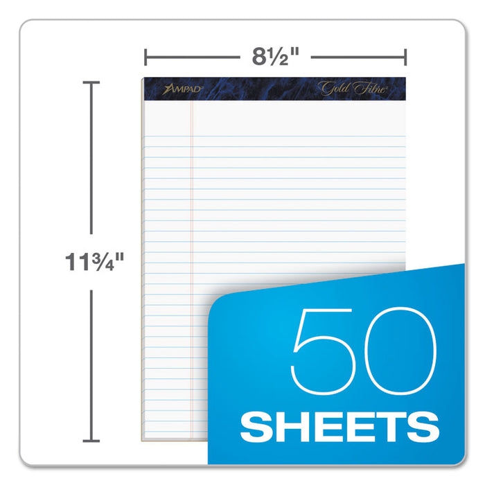Gold Fibre Quality Writing Pads, Wide/Legal Rule, (50) White 8.5 x 11 Sheets, Dozen
