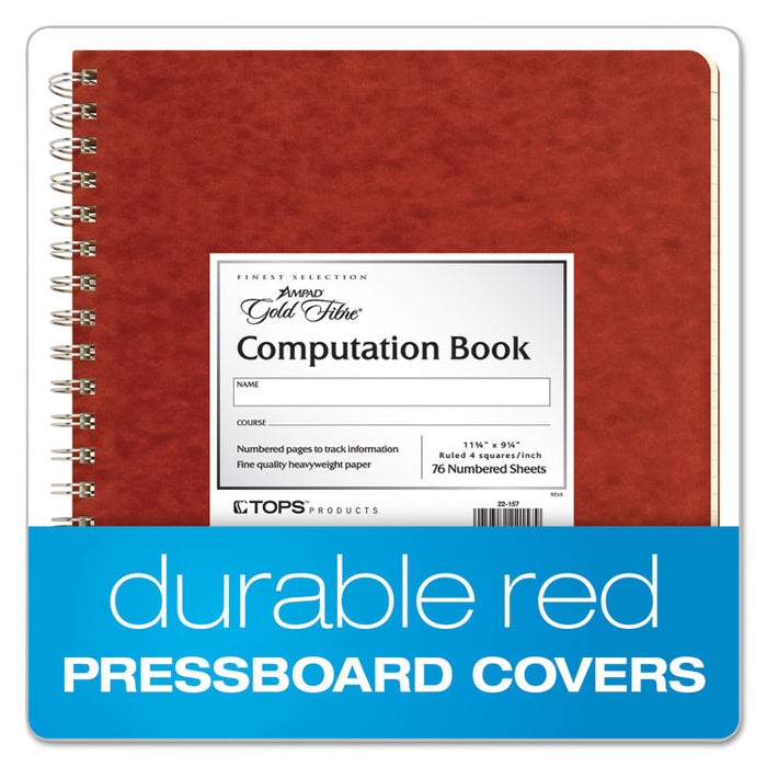 Computation Book, Quadrille Rule (4 sq/in), Red Cover, (76) 11.75 x 9.38 Sheets