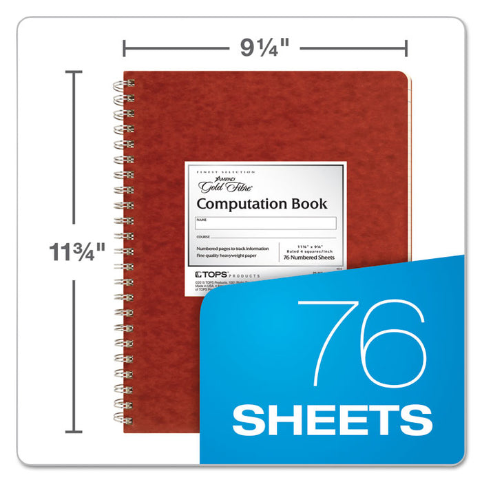 Computation Book, Quadrille Rule (4 sq/in), Red Cover, (76) 11.75 x 9.38 Sheets