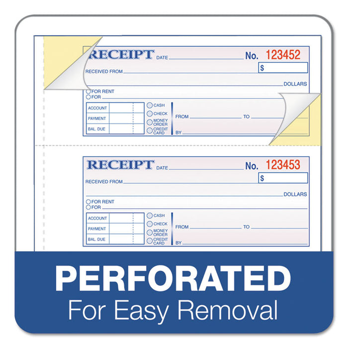 Receipt Book, Three-Part Carbonless, 7.19 x 2.75, 4 Forms/Sheet, 100 Forms Total