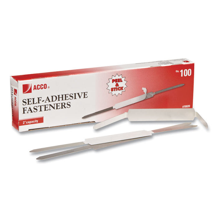 Self-Adhesive Two-Prong Paper Fastener Bases, 2" Capacity, 2.75" Center to Center, Matte Steel, 100/Box