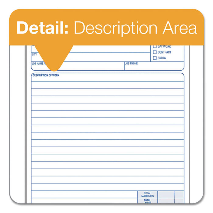 Job Work Order, Three-Part Carbonless, 5.66 x 8.63, 50 Forms Total
