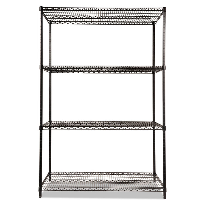 NSF Certified Industrial Four-Shelf Wire Shelving Kit, 48"w x 24"d x 72"h, Black