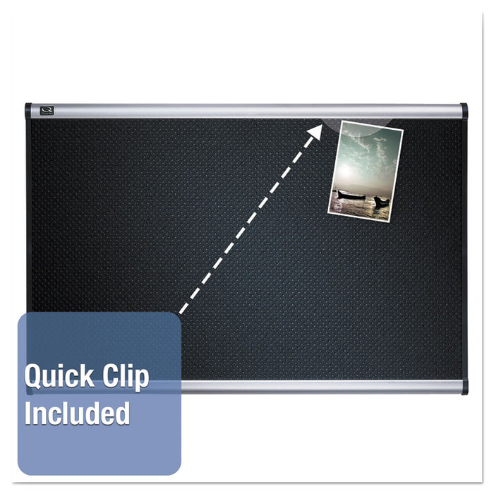 Prestige Black Embossed Foam Bulletin Board, 36" x 24", Black Surface, Silver Aluminum/Plastic Frame