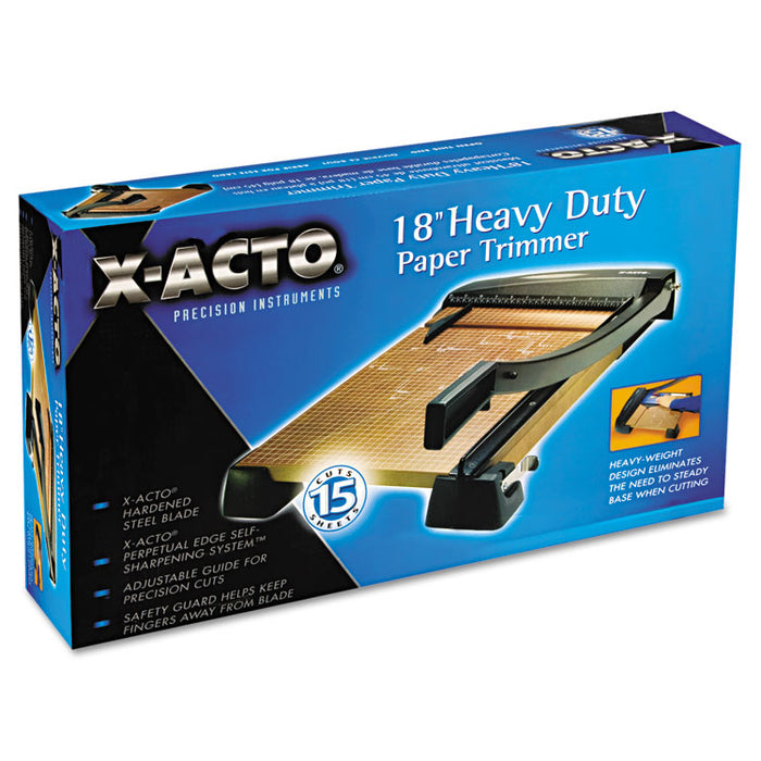 Heavy-Duty Wood Base Guillotine Trimmer, 15 Sheets, 18" Cut Length, 12 x 18