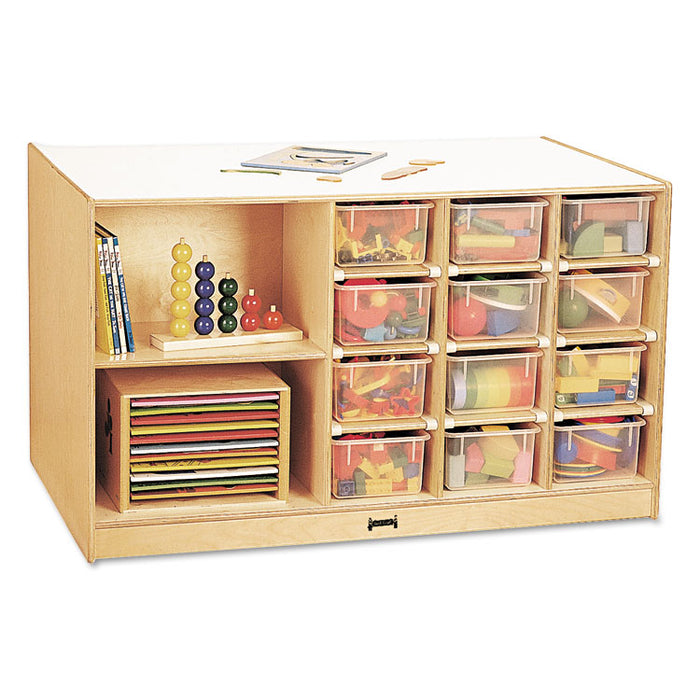 Mobile Storage Island with Clear Cubbie-Trays, 48" x 29" x 29.5", Birch