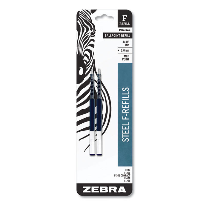 F-Refill for Zebra F-Series Ballpoint Pens, Medium Conical Tip, Blue Ink, 2/Pack