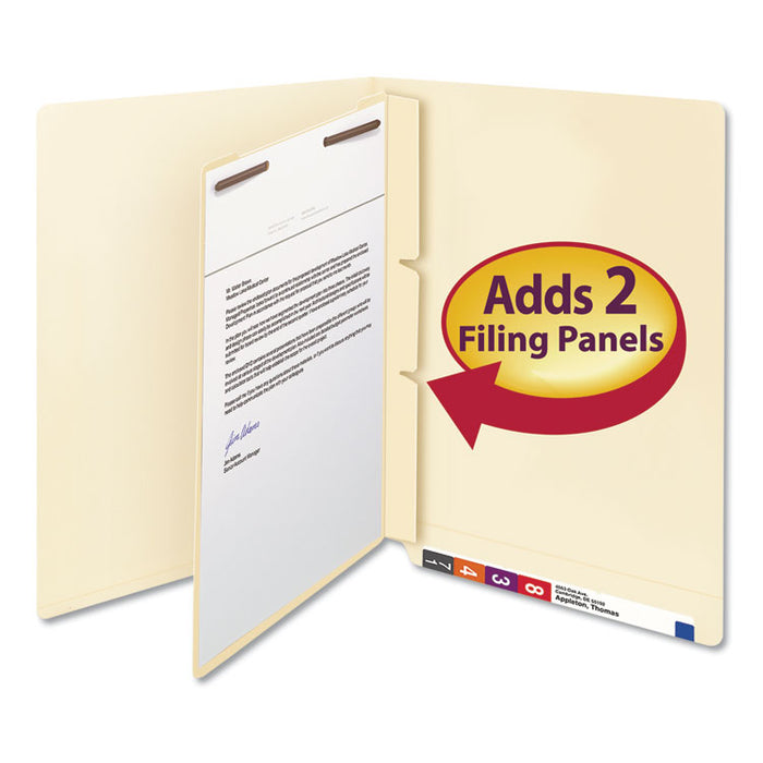 Self-Adhesive Folder Dividers for Top/End Tab Folders, 2 Fasteners, Letter Size, Manila, 100/Box