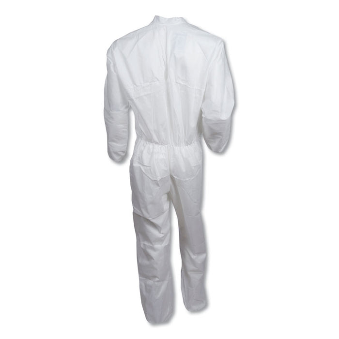 A30 Elastic Back Coveralls, Open Wrists and Ankles, 1" Flap, Medium, White, 25/Carton