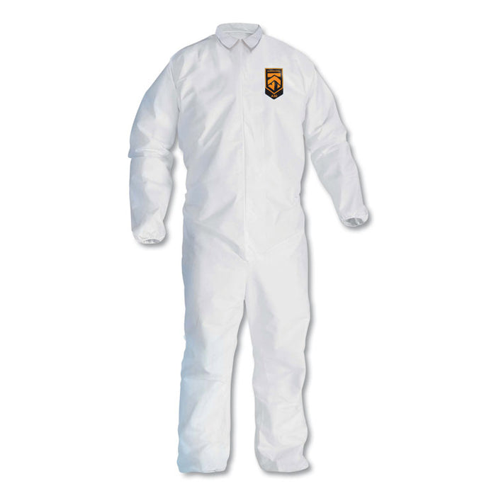 A30 Elastic-Back and Cuff Coveralls, 1" Flap, Large, White, 25/Carton