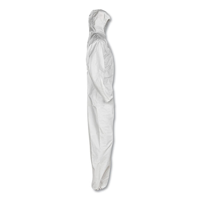 A30 Elastic-Back and Cuff Hooded Coveralls, 1" Flap, Medium, White, 25/Carton