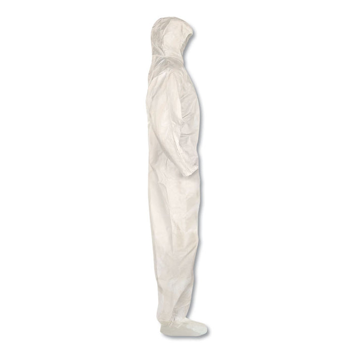 A80 Coveralls with Head/Foot Covering, Zipper Front with Storm Flap,  Saranex 23-P/Cloth, 4X-Large, White, 10/Carton