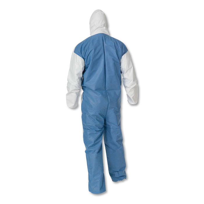 A40 Breathable Back Coveralls, Hooded, Elastic Wrist and Ankles, 5X-Large to 6X-Large Combo, White/Blue, 25/Carton