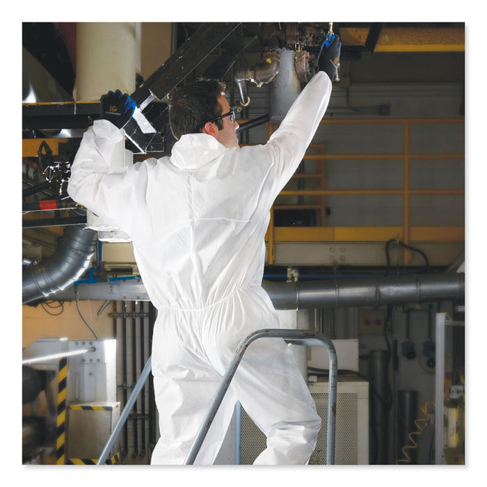 A20 Breathable Particle Protection Coveralls, Zip Front, Hood, Elastic Back Wrists and Ankles, Large, White