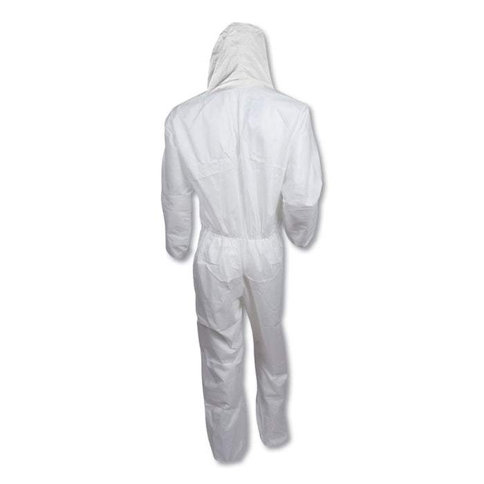 A30 Elastic-Back and Cuff Hooded Coveralls, 1" Flap, Medium, White, 25/Carton