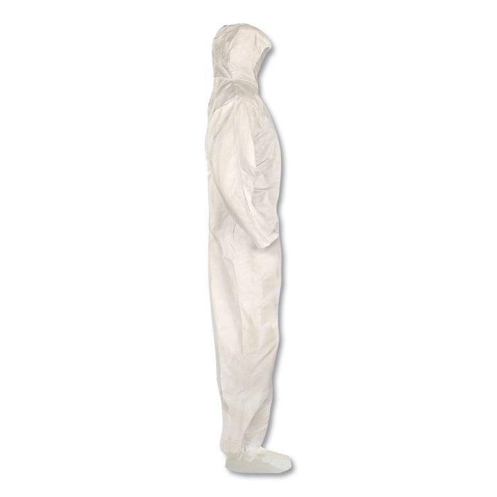 A80 Elastic-Cuff Hood and Boot Coveralls, Large, White, 12/Carton