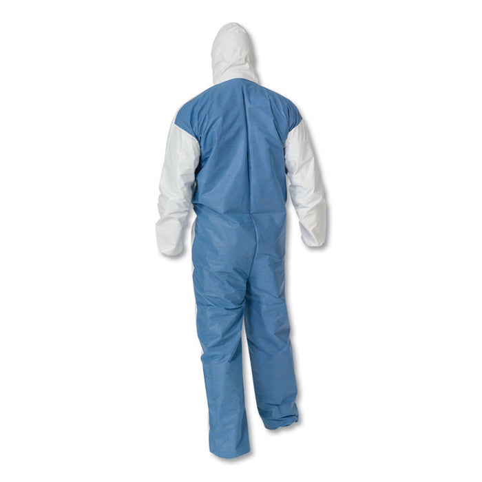 A40 Breathable Back Coveralls, Hooded, Elastic Wrist and Ankles, 5X-Large to 6X-Large Combo, White/Blue, 25/Carton