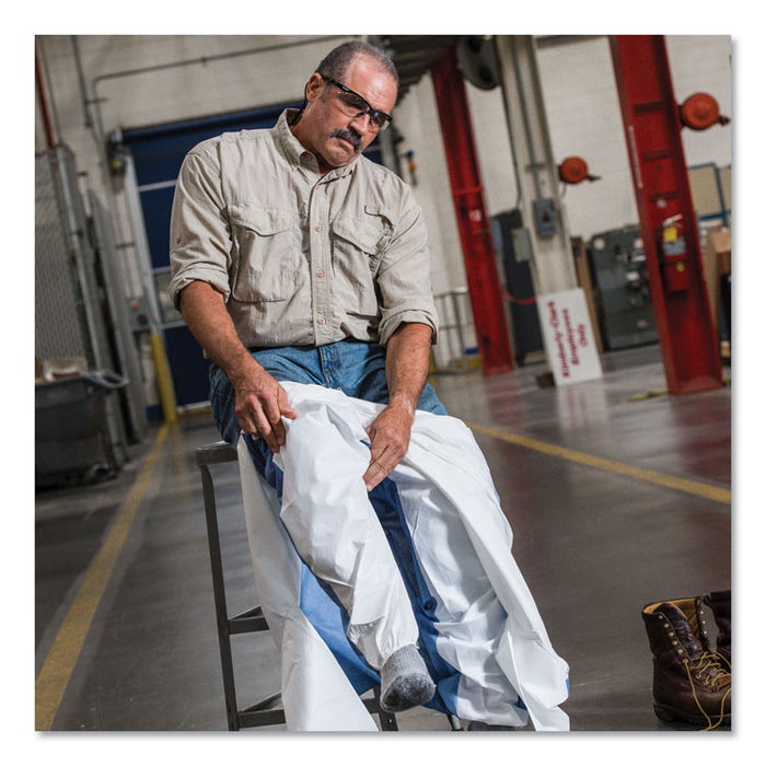 A40 Breathable Back Coveralls, Hooded, Elastic Wrist and Ankles, 4X-Large, White/Blue, 25/Carton