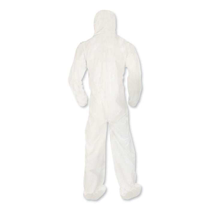 A80 Coveralls with Head/Foot Covering, Zipper Front with Storm Flap,  Saranex 23-P/Cloth, 4X-Large, White, 10/Carton