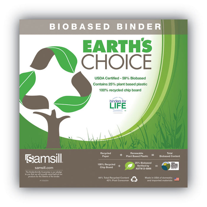 Earth's Choice Plant-Based Round Ring View Binder, 3 Rings, 5" Capacity, 11 x 8.5, White