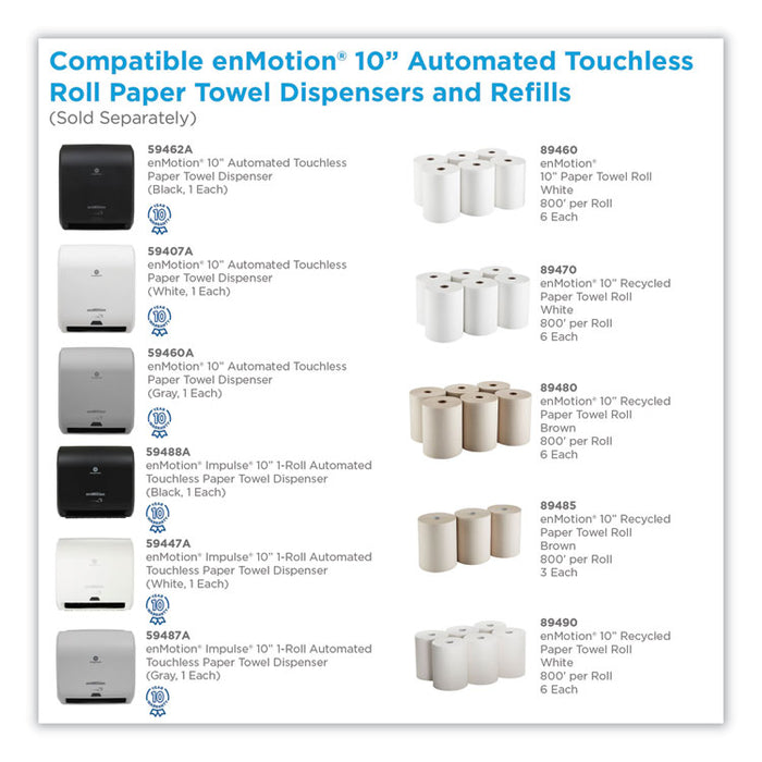 enMotion Paper Towel High Capacity Rolls, 1-Ply, 10" x 800 ft, White, 6 Rolls/Carton