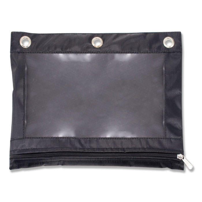Binder Pencil Pouch, 3-Hole Punched, 10" x 7.38", Black/Clear