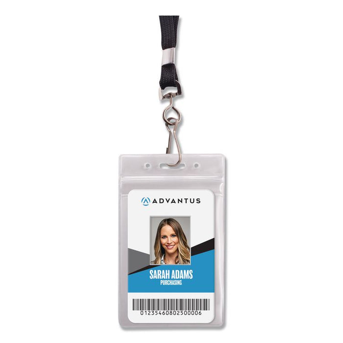 Resealable Badge Holders Combo Pack, 36" Lanyard, Vertical, Transparent Frost 3.68" x 5" Holder, 2.38" x 3.75" Insert, 20/PK