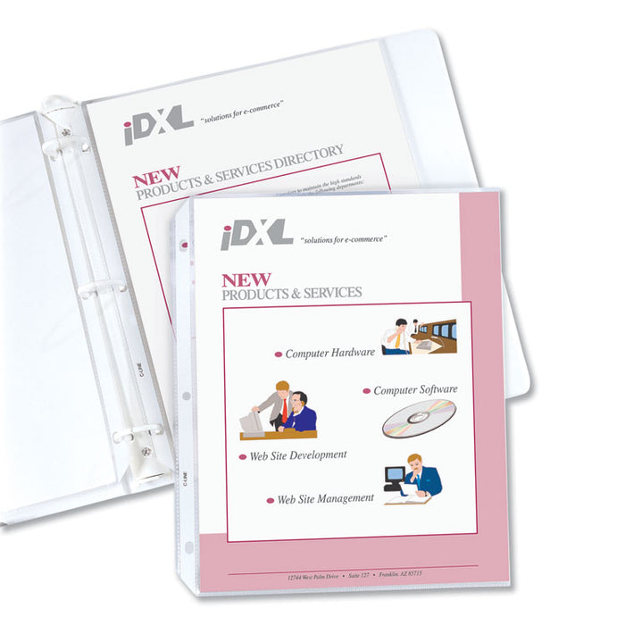 Polypropylene Sheet Protectors, Heavy-Duty, Side: 3-Hole Punched, Top Load 8.5 x 11 Insert, Clear Front, 100/Box