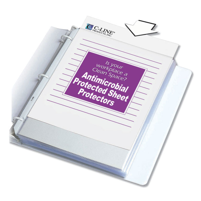Polypropylene Sheet Protectors, Antimicrobial Protection, Heavy-Duty, Side: 3-Hole Punched, 8.5 x 11 Insert, Clear, 100/Box