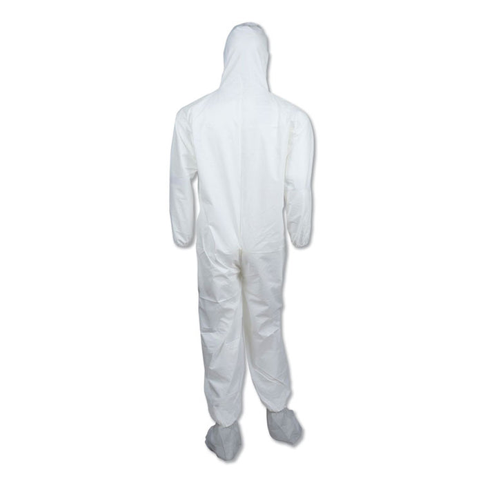 A45 Liquid/Particle Protection Surface Prep/Paint Coveralls, Hood, Elastic Wrist/Ankles, Boots, 4XL, White, 25/Carton