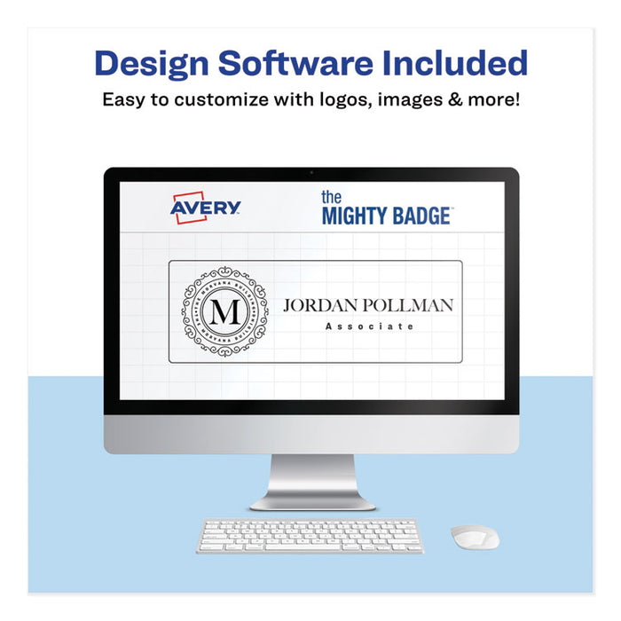 The Mighty Badge Name Badge Holder Kit, Horizontal, 3 x 1, Laser, Silver, 10 Holders and 80 Inserts/Kit