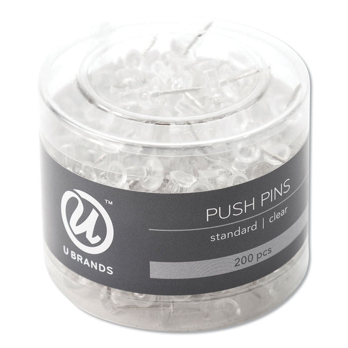 Standard Push Pins, Plastic, Clear, 0.44", 200/Pack