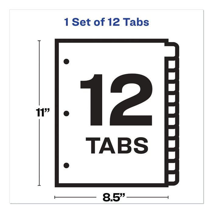 Print and Apply Index Maker Clear Label Dividers, 12-Tab, White Tabs, 11 x 8.5, White, 1 Set