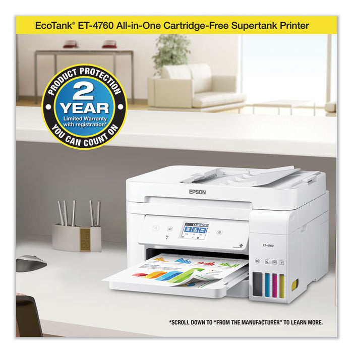 EcoTank ET-4760 All-in-One Supertank Printer, Copy Fax/Print/Scan