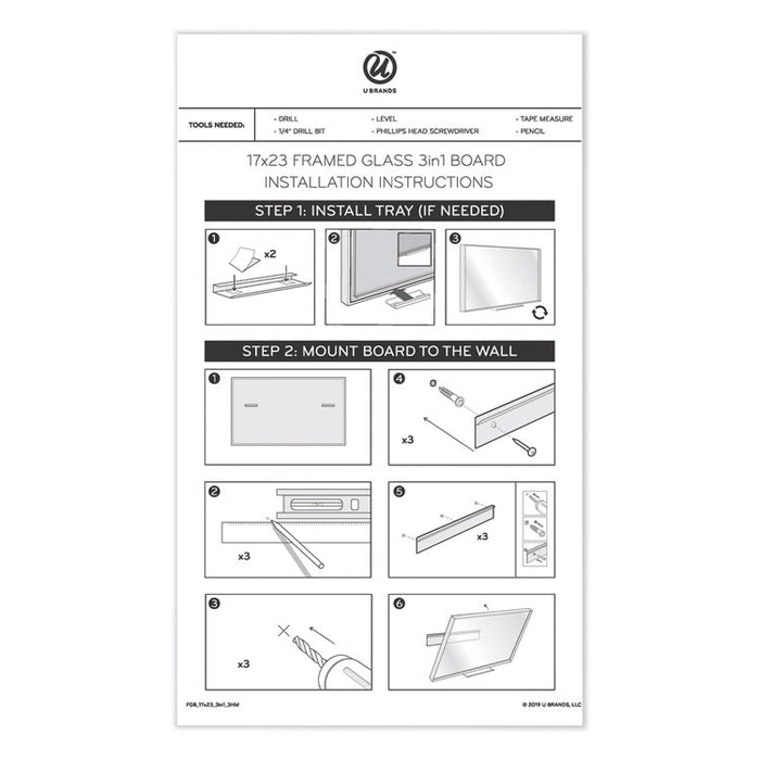 3N1 Magnetic Glass Dry Erase Combo Board, Monthly Planning, 24 x 18 (Actual Size: 23 x 17), Gray/White Surface, White Frame