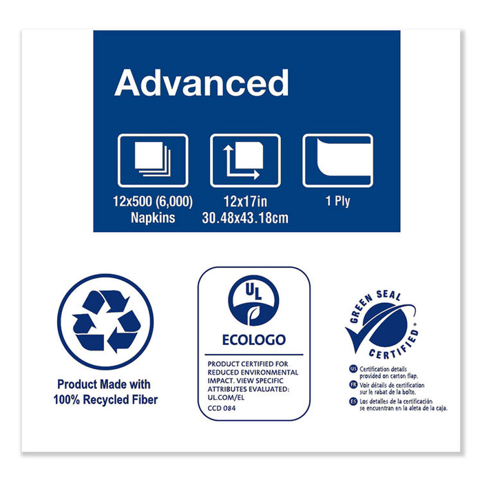 Advanced Masterfold Dispenser Napkin, 1-Ply, 12 x 17, Natural, 500/Pack, 12 Packs/Carton