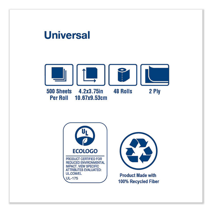 Universal Bath Tissue, Septic Safe, 2-Ply, White, 500 Sheets/Roll, 48 Rolls/Carton