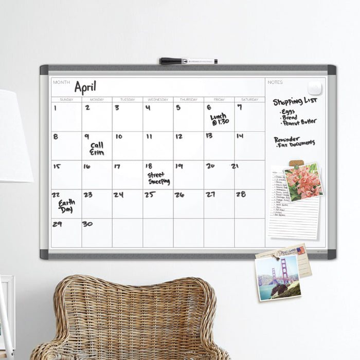 PINIT Magnetic Dry Erase Calendar, Monthly Planning/Scheduling, 36 x 24 (Actual Size: 35 x 23), White Surface, Aluminum Frame