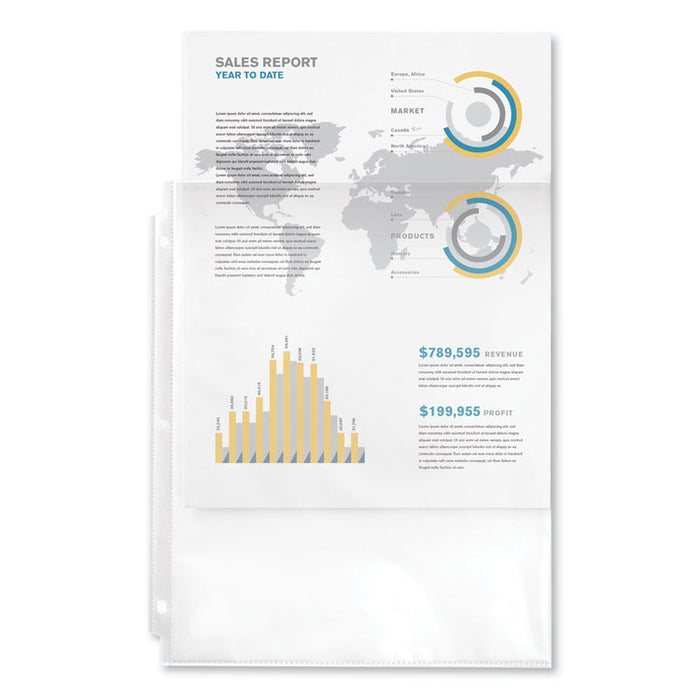 Economy Weight Sheet Protector, Light-Duty, Side: 3-Hole Punched, Top Load 8.5 x 11 Insert, Clear Front, 50/Box