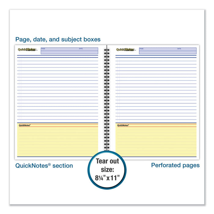 Wirebound Guided Business Notebook, QuickNotes List-Management Format, Dark Gray Linen Cover, (80) 11 x 8.5 Sheets