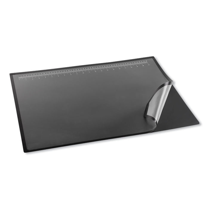 Desk Pad with Transparent Frost Lift-Top Overlay, Antimicrobial Product Protection, 31" x 20", Black