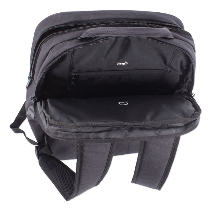 Cadence 2 Section Business Backpack, Fits Devices Up to 15.6", Polyester, 6 x 6 x 17, Charcoal