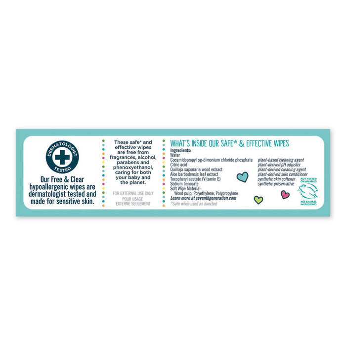 Free and Clear Baby Wipes, Refill, 7 x 7, Unscented, White, 256/Pack